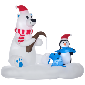 6ft Christmas Inflatables Outdoor Decorations Polar Bear and Penguin with Santa's Hat Fishing on Board