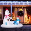 6ft Christmas Inflatables Outdoor Decorations Polar Bear and Penguin with Santa's Hat Fishing on Board
