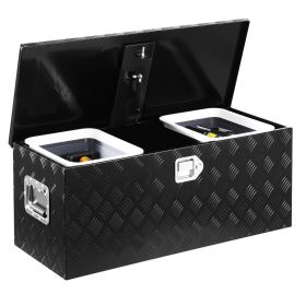 VEVOR Heavy Duty Aluminum Truck Bed Tool Box, Stripes Plated Tool Box with Sliding Shelf, Side Handle, Lock & Keys, Storage Toolbox Chest for Trailer