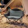 Padded Folding Camp Chair for Adults, Double Camping Chairwith Armrests, Cup Holders, Carry Bag for Outdoor, Black