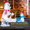 6ft Christmas Inflatables Outdoor Decorations Polar Bear and Penguin with Santa's Hat Fishing on Board