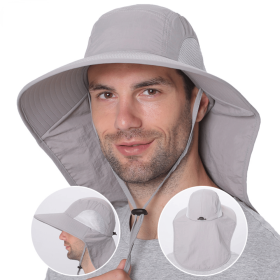 Outdoor Fisherman Hat for Men Women Summer Quick Drying Neck Protection Visor Cap Anti UV Breathable Fishing Safari Hat (Color: khaki)