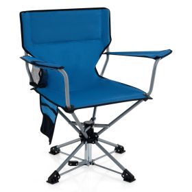 360�� Swivel Hunting Chair Portable Foldable Hunting Chair with Mesh Cup Holder and Storage Pockets (Color: Blue)