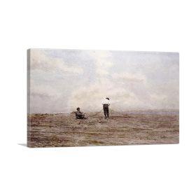Tending The Fishing Nets 1882 (Type: Standard Framed Canvas Print, size: 16" x 12" / 42cm x 30cm (approx))