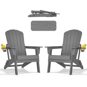 HDPE Folding Adirondack chair with Cup Holder, 2Pack (Color: gray)