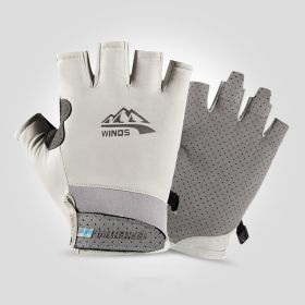 Summer Gloves For Men Cycling Anti UV Women Spring Ice Silk Two Finger Touchscreen Camping Driving Sports Riding Fishing Gloves (Color: half finger gray, Gloves Size: XL)